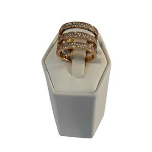 Michael Kors Rose Gold Tone Tri-Stack Fashion Ring w/ Clear Pave Crystals.